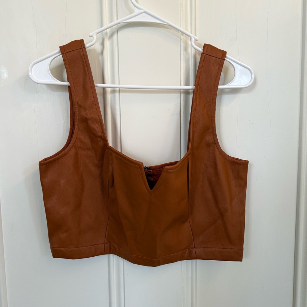 Brown Faux Leather Cropped Tank Top